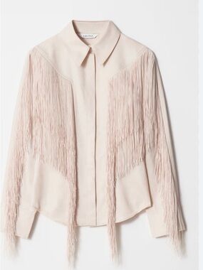 & Other Stories Pale Pink Fringed Leather Shirt Jacket